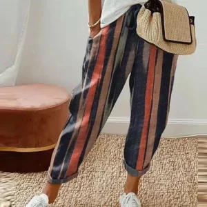 Geneviève - Pantalones casual mujer de algodón y lino