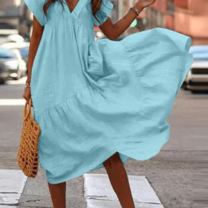 Larni - Vestido 100% algodón con escote en V y corte holgado