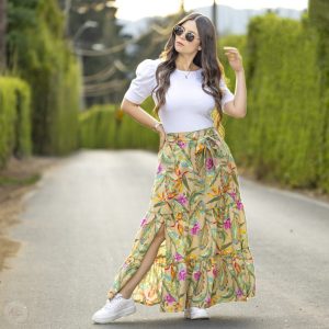 LS2528 Falda larga flores New