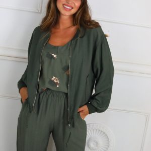 LS5228 Chaqueta Bomber Efecto Lino