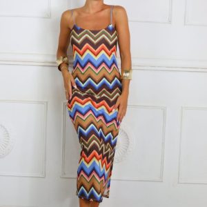 LS5635 Vestido Canalé Estampado