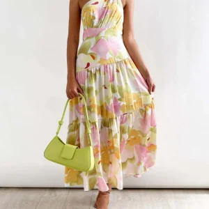 Julane - Vestido maxi sin mangas con hombros caídos