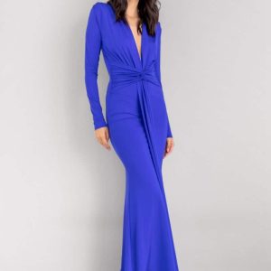 Vestido Lazo Anudado Cintura Manga Larga Azul
