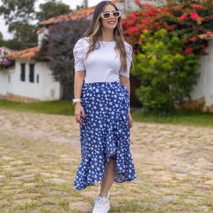 LS2566 Falda tipo jean flores