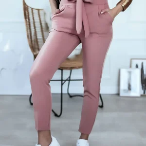 Amandine - pantalones elegantes con cinturón de lazo