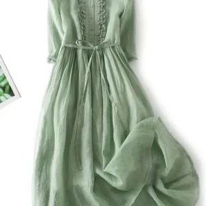 Alba - Vestido con volantes de algodón y lino