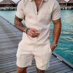 Lujoso conjunto de polo y pantalón corto de verano para hombre