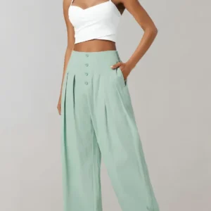 Margaux - Pantalones de pierna ancha con cintura alta, cierre de botones y bolsillos