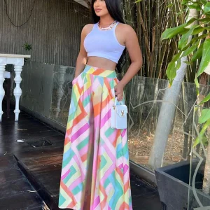 Elisa - Pantalones anchos de colores con estampado geométrico