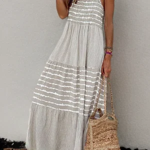 Ditsy - Maxivestido con escote en pico y escote a rayas