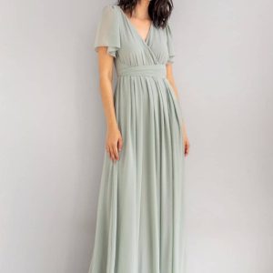 Vestido en Velo Manga en Vuelo Corta Sage -30%