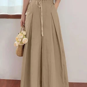 Clarisse - Pantalones plisados de mujer con cordón de ajuste