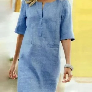 Ronsey - Vestido de mujer de manga corta de algodón y lino