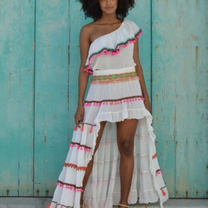 Falda Fioroni Asimétrica Pompones