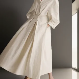 Donita - Maxi vestido de mujer con bolsillo y cierre de botones, manga larga