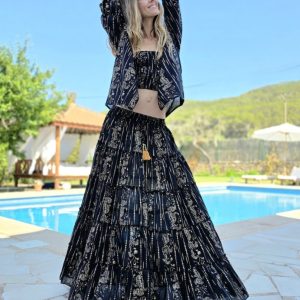 Maxi Falda Cotton Gold Negra